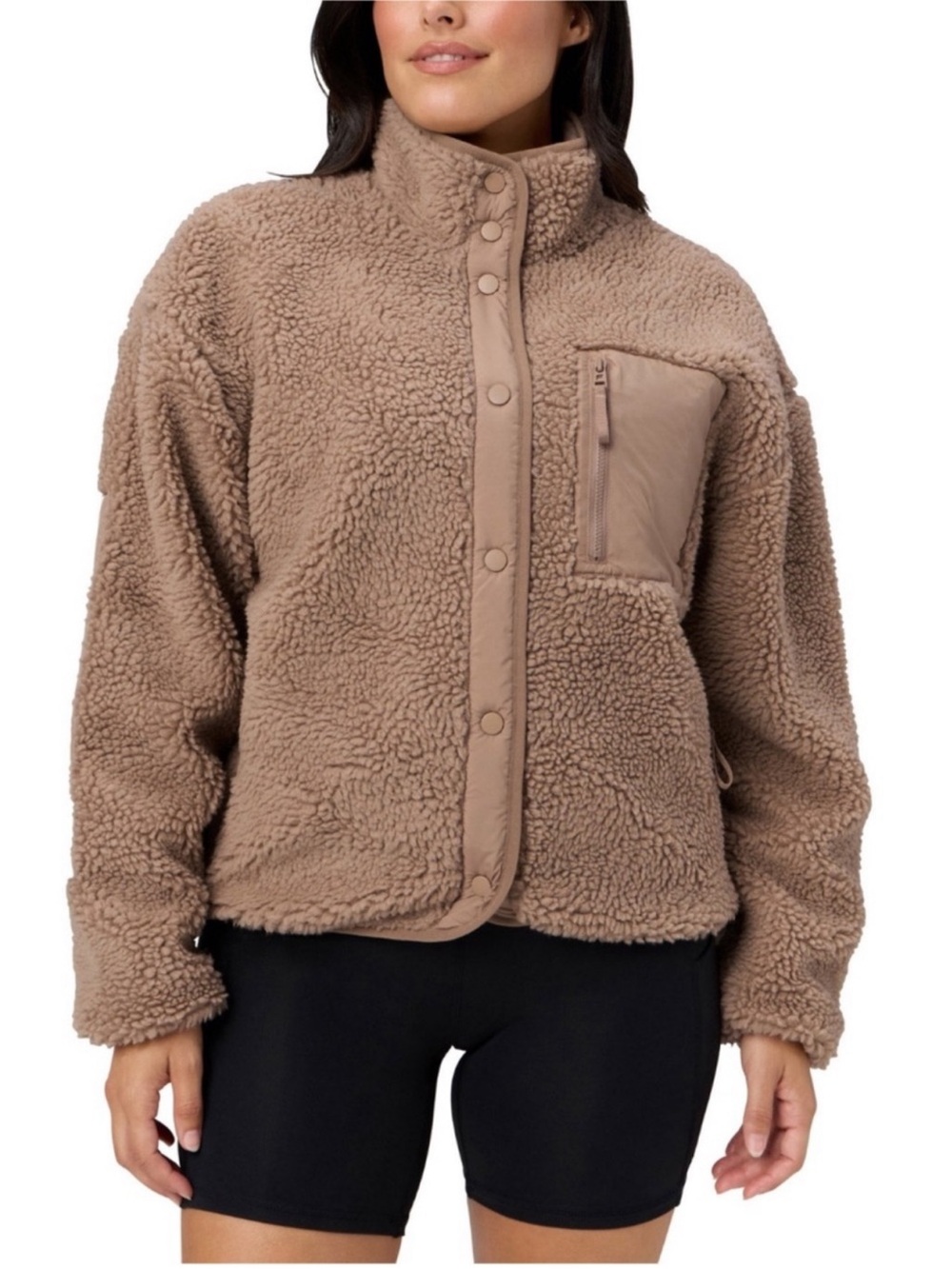 Fabletics Women’s Faux Shearling Teddy Jacket - Tan Size Large NWT